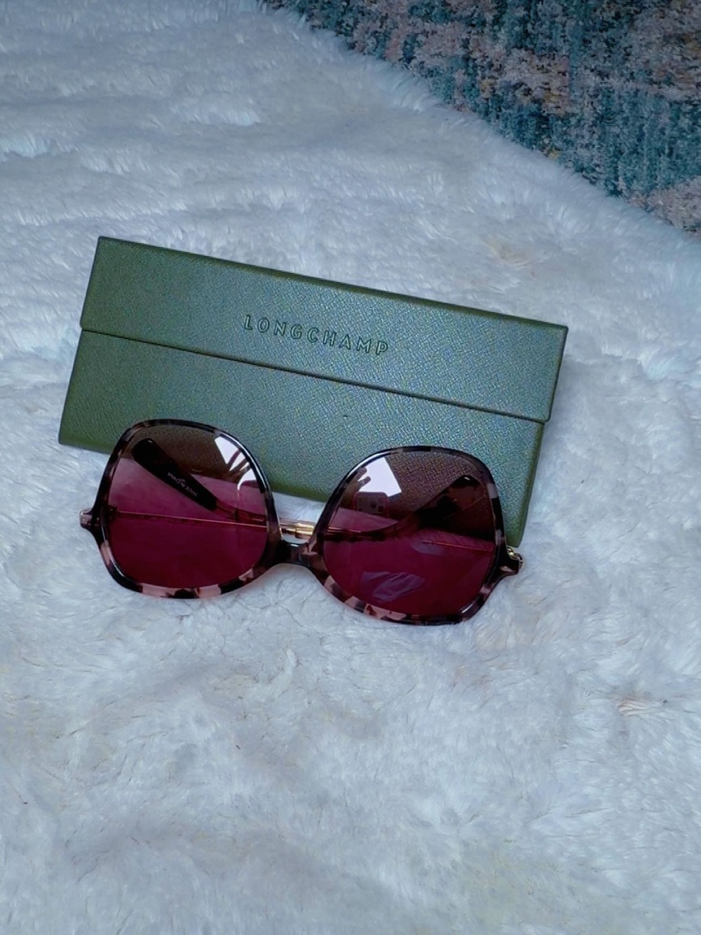 Longchamp Pink Tortoiseshell Oversized Sunglasses